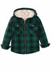 Front view of boys green flannel jacket