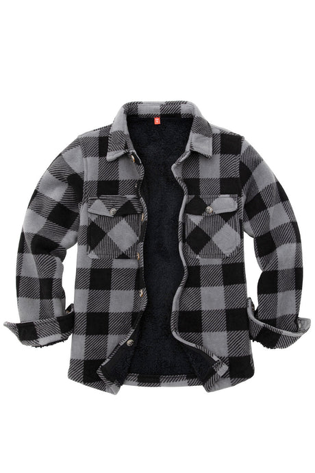 Front view of girls grey fleece flannel shirt jacket