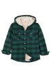 Front view of kids green flannel hooded jacket