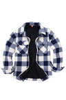 Front view of boys navy white flannel shirt jacket