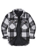 Front view of girls black/grey fleece flannel shirt jacket