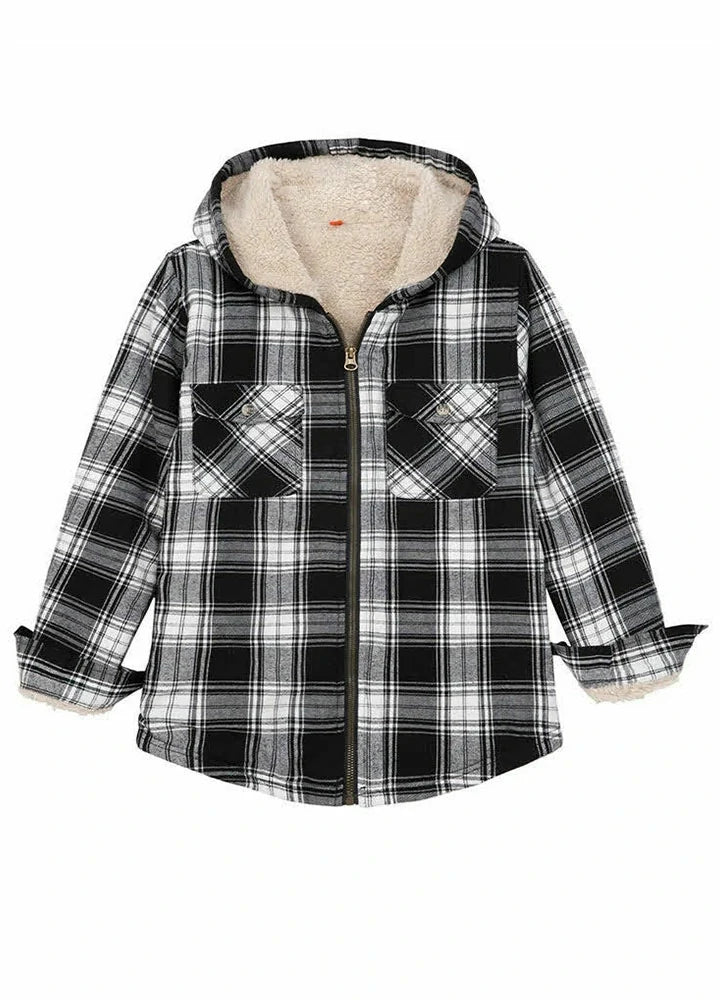 Matching Family Outfits - Boys Black White Hooded Flannel Jacket – FlannelGo