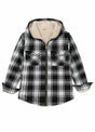 Front view of boys classic black white flannel jacket