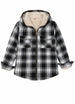 Front view of black white toddler plaid flannel shacket