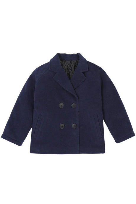 Front view of Navy boy's navy wool peacoat