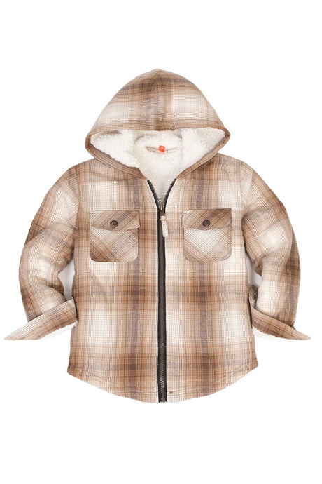 Front view of boys khaki flannel jacket