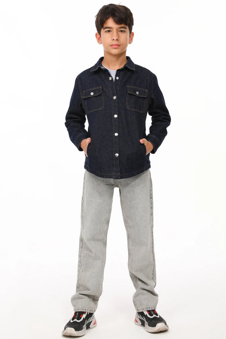 A boy in soft flannel lined jean shacket