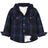 Front view of kids fleece-lined night blue flannel jacket