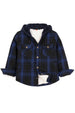 Front view of kids fleece-lined night blue flannel jacket