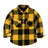 Front view of boys yellow black flannel shirt jacket