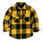 Front view of boys yellow black flannel shirt jacket