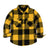 Front view of girls yellow black fleece flannel shirt jacket