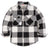 Front view of boys black white flannel shirt jacket