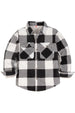 Front view of boys black white flannel shirt jacket