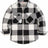 Front view of boys black white flannel shirt jacket