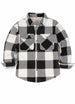 Front view of boys black white flannel shirt jacket