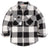 Front view of girls black white fleece flannel shirt jacket