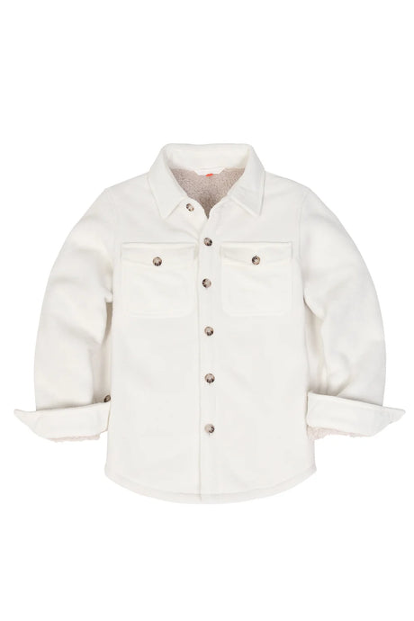 Front view of boys white flannel shirt jacket