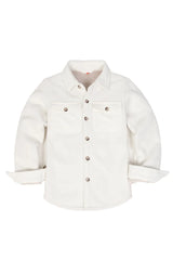 Front view of boys white flannel shirt jacket