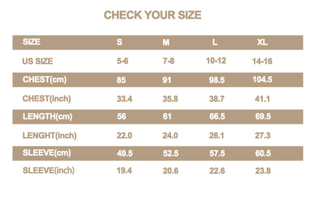 The size chart of boys flannel jacket