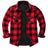 Front view of red men's plaid sherpa lined shirt jacket