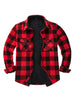 Front view of red men's plaid sherpa lined shirt jacket