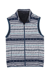 Front view of grey multicolor men's sweater fleece vest 