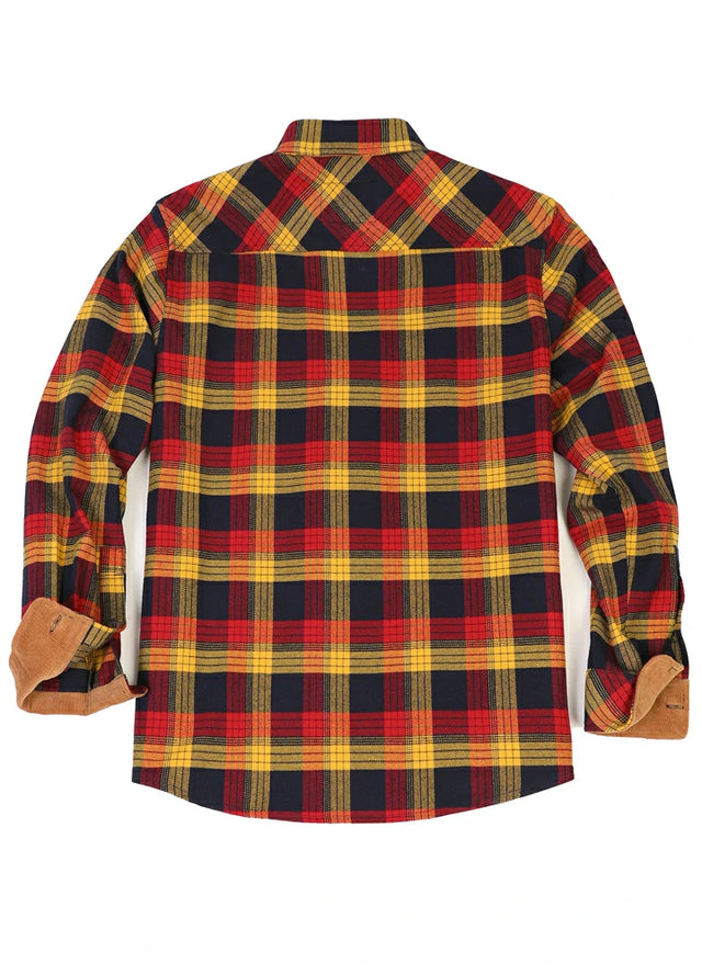 Back view of autumn leaf red men's timberline midweight cotton flannel shirt 