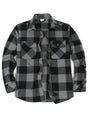 Front view of gray men's stalwart heavyweight flannel plaid shirt