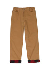 Front view of roll-up trouser legs khaki men's flannel lined durable pants