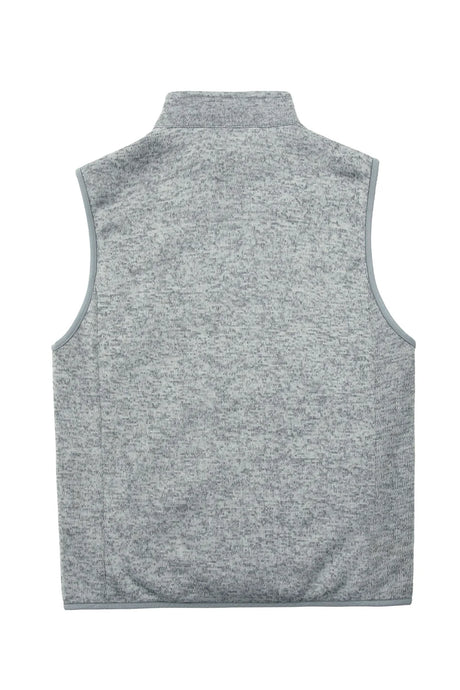 Back view of ash men's sweater fleece vest with sherpa lining