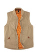 Front view of khaki men's quilted lined washed outdoor vest 