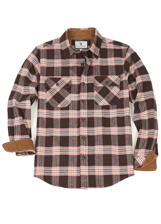 Front view of pink coffee men's warm timberline midweight flannel shirt 