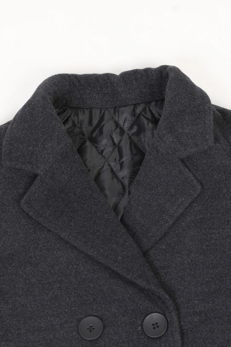 Close-up of collar on grey boy's wool peacoat