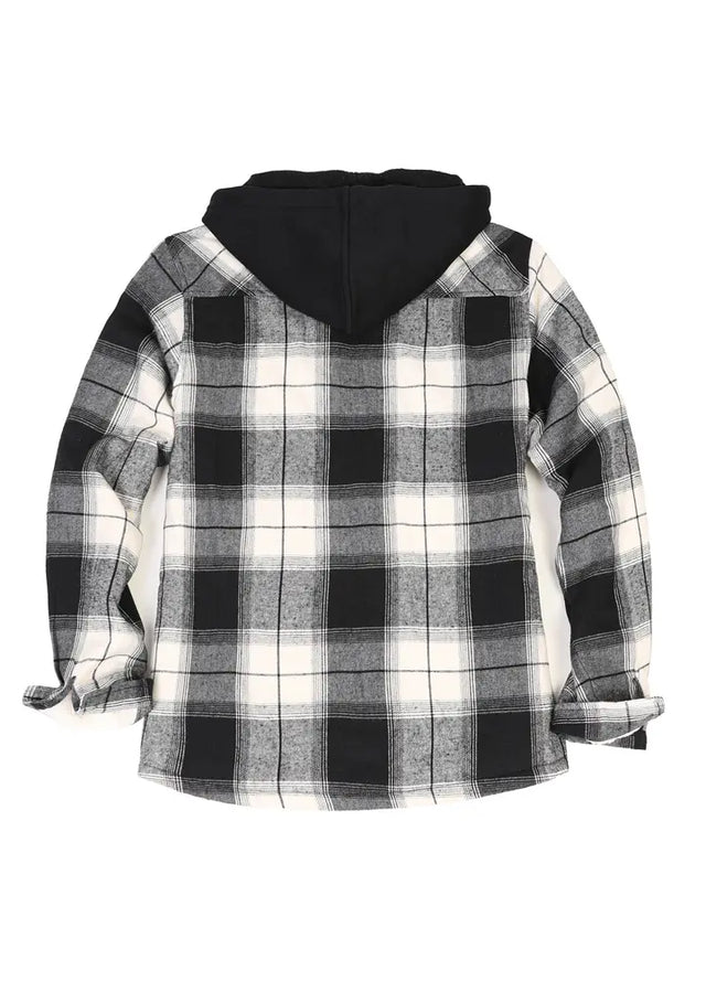 Women's Sherpa-Lined Full Zip Up Flannel Jacket with Fleece Hood