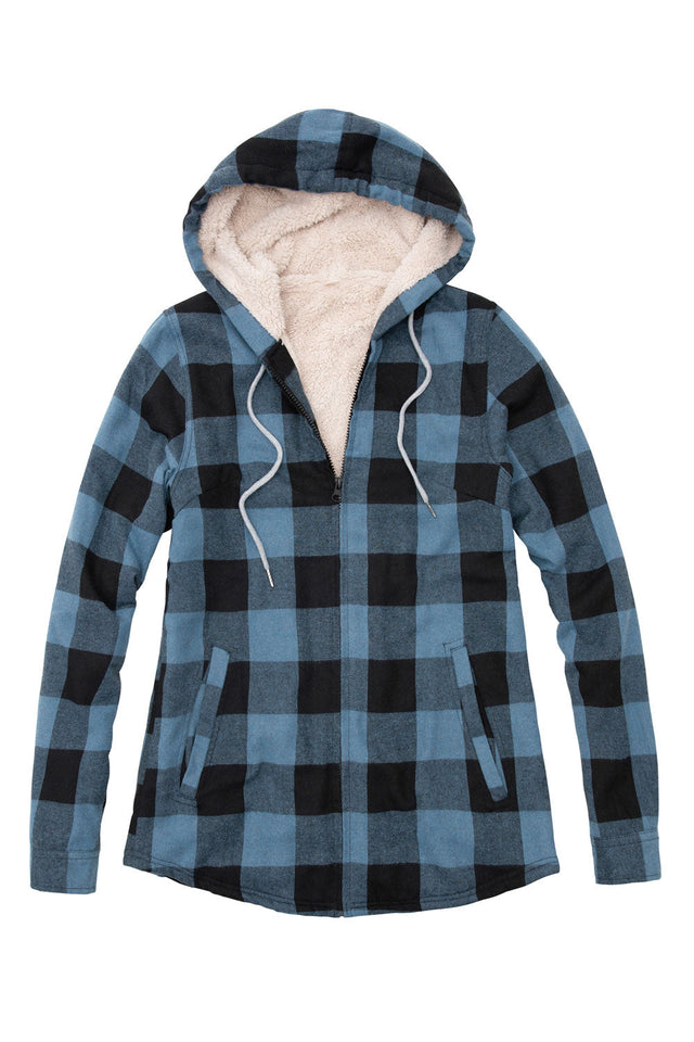 Women's Sherpa-Lined Flannel Hoodie, Full Zip Up