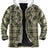 Front view of light green men's sherpa lined plaid flannel shacket 