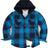 Front view of ocean blue toddler sherpa lined snap flannel hoodie