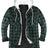 Front view of green black men's sherpa lined flannel shacket 