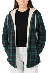 Women's Sherpa Lined Flannel Jacket with Hood,Button Up Plaid