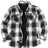 Front view of black white men's soft snap button flannel checked jacket