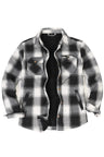 Front view of black white men's soft snap button flannel checked jacket