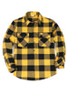 Front view of button closed yellow black men's stalwart heavyweight flannel shirt