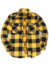 Front view of yellow black men's stalwart heavyweight flannel plaid shirt