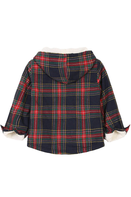 Back view of girls deep tartan full zip plaid flannel jacket 