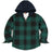 Front view of green toddler full zip plaid flannel hooded