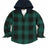 Front view of kids green warm sherpa-lined flannel jacket