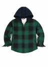 Front view of kids green warm sherpa-lined flannel jacket