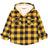 Front view of kids yellow black hooded flannel shirt jacket