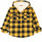 Front view of girls yellow black hooded flannel shirt jacket